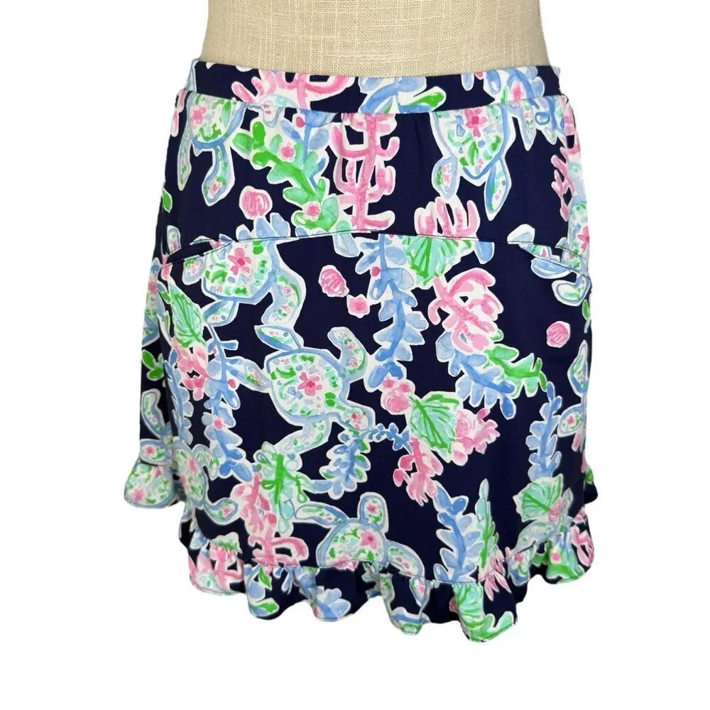 G Lifestyle Navy Blue Nautical Turtle Coral Reef Athletic Golf Skort - Picture 4 of 5